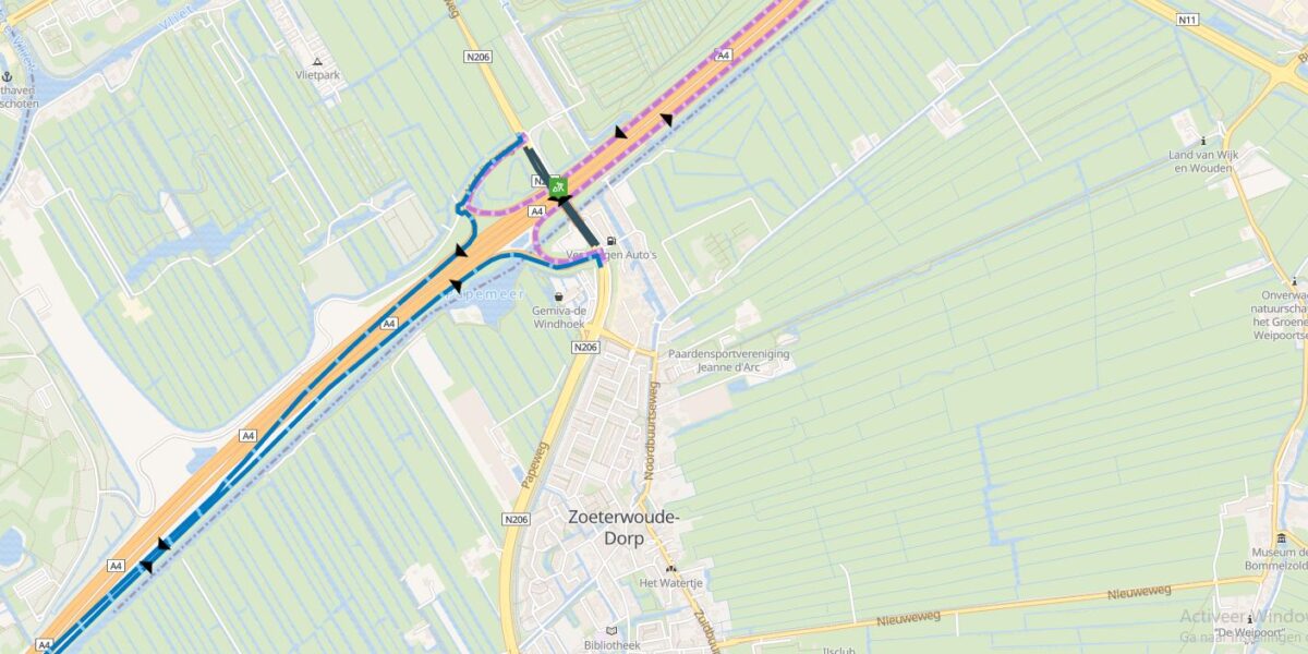 Werkzaamheden aan viaduct N206 over A4 bij Zoeterwoude Dorp