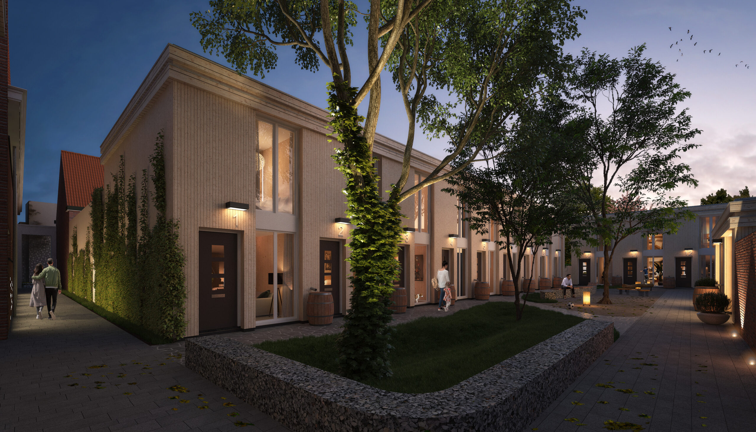 In het kleine hof komen sociale huurwoningen