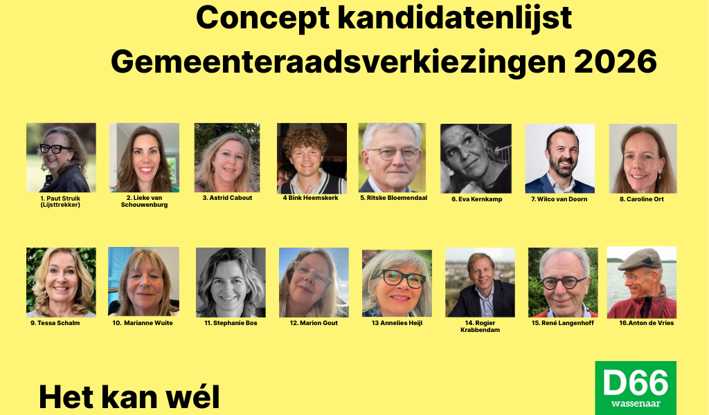 D66 Wassenaar presenteert kandidatenlijst