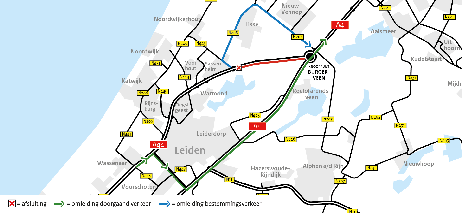 Omleidingen richting Amsterdam