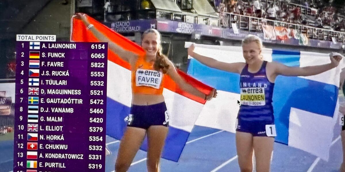 Fleur Favre verplettert Nederlands meerkamprecord op EK U18